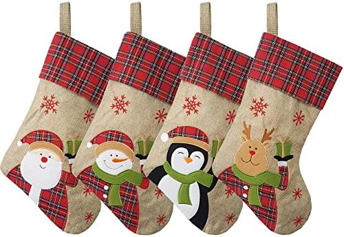 Dearsun set od 4pcs, 18 božićne čarape s lijepim božićnim orasima dizajnira lanene čarape za blagdanski obiteljski dekor