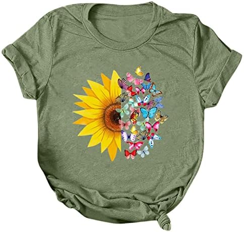Ženski ljetni vrhovi pamučna mješavina majica s kratkim rukavima šarena suncokret masnica masnica tiskana casaul labave majice
