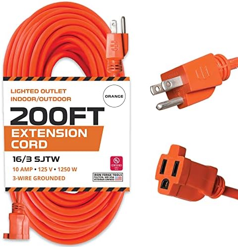 100 ft narančasti produžni kabel - 16/3 SJTW kabel za ekstenziju s teškim dužnostima s 3 zupčanog utikača za sigurnost - Izvrsno za