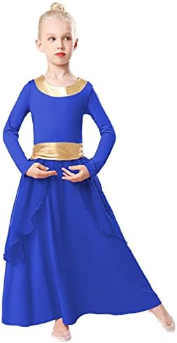 Myrisam djevojke hvale plesni ogrtač liturgijski bogoslužje metalik pojas haljina dugih rukava šifonska suknja lirska kostim