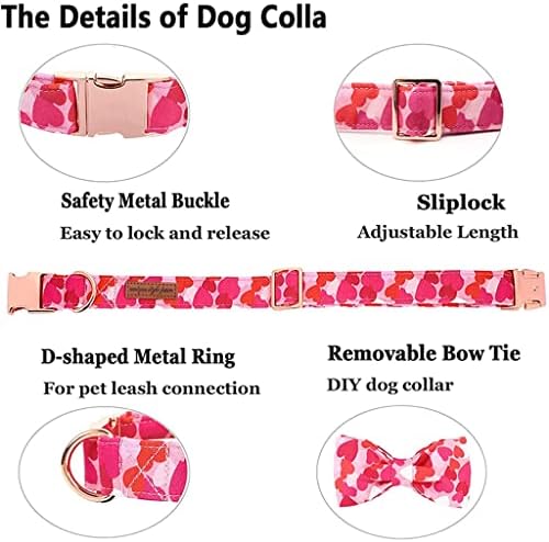 Hfdgdfk Valentine Pink Heart Dog ovvratnik s kravatom za kućne ljubimce za veliki srednji mali pas