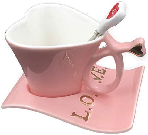Uuouu keramičke šalice kave šalice u obliku srca ružičasta kreativna šalica za mlijeko s žlicom setovi za poklon za Valentinovo za