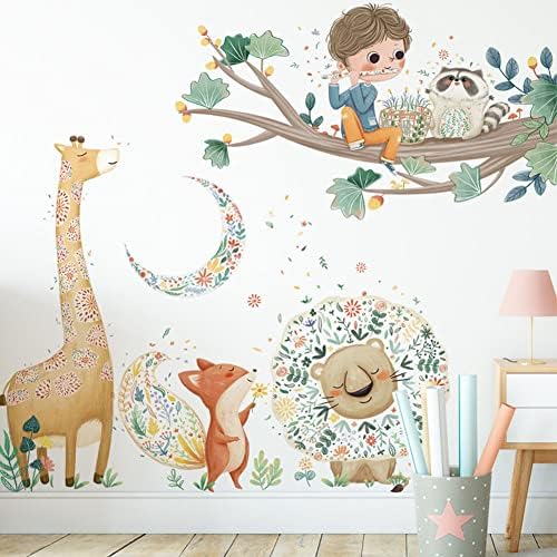 Pozadina slatka žirafa lav lisica grana zidne naljepnice zidne naljepnice, djeca djeca dječja soba rasadnik diy dekorativna ljepljiva