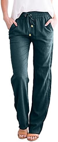 Ležerne ljetne pamučne lanene hlače za žene široke hlače s džepovima širokog kroja jednobojne hlače ravnih nogavica hlače za plažu