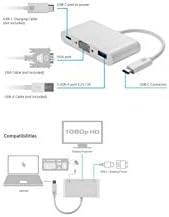 Monoprice 115243 USB -C VGA Multiport adapter - White, s USB 3.0 rezolucije zaslona povezivanja i zrcala do 1080p @ 60Hz - Odaberite