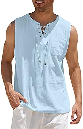 Dudubaby muške modne košulje povremene labave pamučne lanene majice Košulja u boji bluza bez rukava, prsluci plaže košulje vrhovi