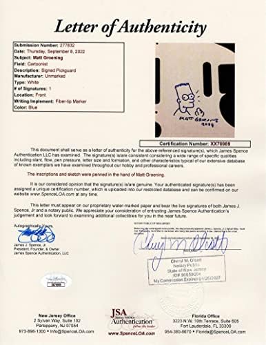 Matt Groening potpisan autogram pune veličine Crveni blatobran Telecaster Gitara s originalnom Art Bart Simpson Skech w/James Spence