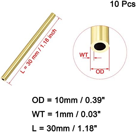 OFOWIN [10 PCS] mesingana okrugla cijev 30 mm duljina 10 mm OD1 mm debljina stijenke, metalni bakreni bešavni ravni cijevi za cijev