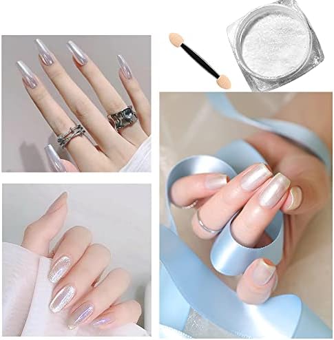 Bijeli biserni kromirani prah za nokte, ogledalo efekt bisernog bijelog nakita za nokte Sjaj prah metalni pigment za nokte, čarobni