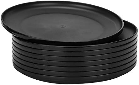Neraskidivi i višekratna upotreba 9,75-inčnih plastičnih tanjura za večeru, set od 8 crnih, mikrovalnih perila/perilice posuđa, BPA