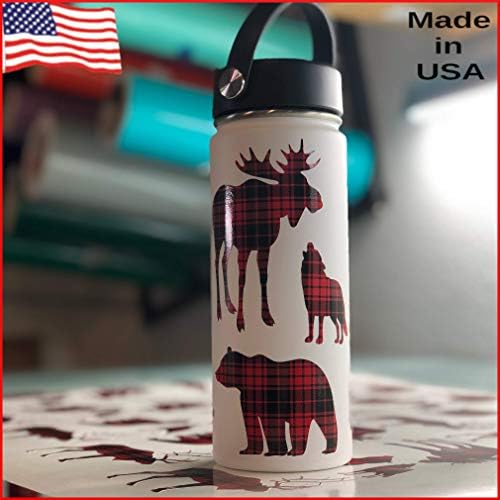 Crvene karirane šumske životinje, boca s vodom Bear Elk Moose Wolf naljepnica poklon set