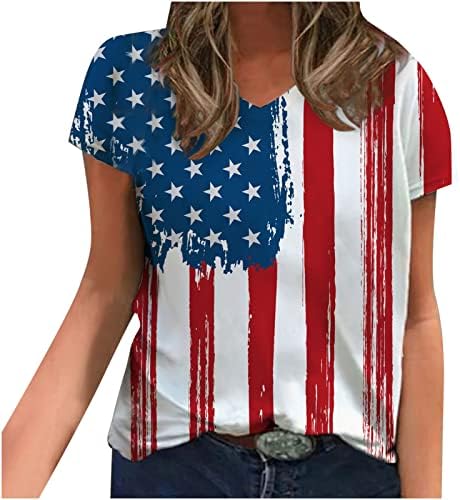 Dan neovisnosti majice za žene v vrat ljetni kratki rukavi Blok u boji ležerne labave majice majice