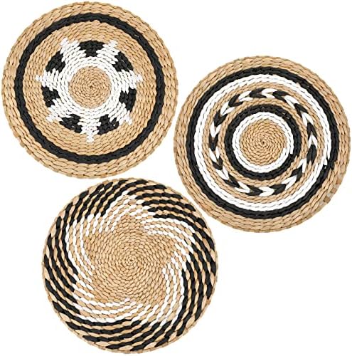 Dekor zidne košare boho set od 3 ukrasne pletene košare od trske Set za zidni dekor rustikalni viseći okrugli ručno tkani dekor s afričkim