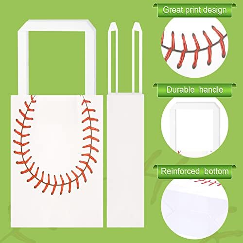 OUTUS 18 Komadi Bijele torbe za bejzbol zabave Baseball Party Togs s ručkama bejzbol poslastice torbe za bombone Baseball Tema Dobre