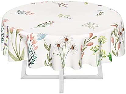 Horaldaily proljetni ljetni stolnjak 70x70 inčni okrugli, uskrsni akvarel divlji cvjetovi cvjetajući cvjetni poklopac za stol za zabavu
