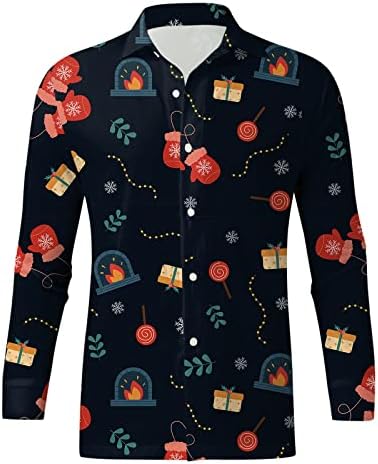 ZDDO božićni gumb dolje za muške duge rukave smiješni Xmas Snowman Tree print casual majica dizajnerska košulja za zabavu