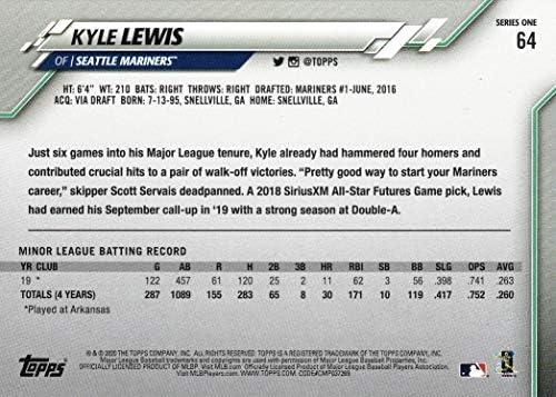 2020. Topps bejzbol 64 Kyle Lewis Rookie Card