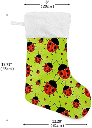Božićne čarape uzorak Ladybug Zelena pozadina Bijela plišana manžetna Mercerized Velvet Family Holiday Personalizirana velika čarapa