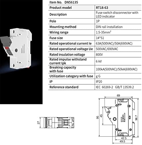 Zthome 1pcs AC držač osigurača Osnovna kutija 14x51mm RT18X-63 RO16 Indikator Light Brzi puhanje keramičke fusible 500V DIN Rail Phoin