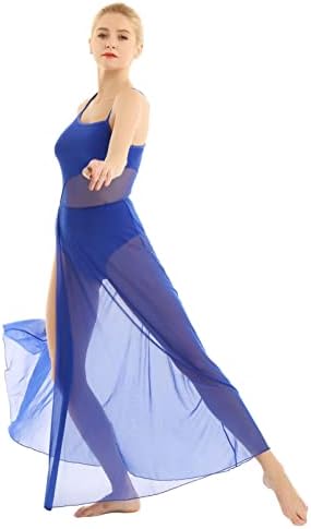 Loodgao ženska strana split mesh lirična plesna haljina suvremena baletna kostim tenk leotard tulle maxi maxi prekrivačka haljina