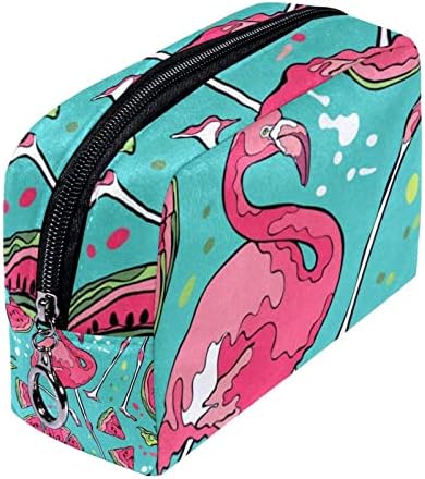 Mala torba za šminkanje, kozmetički organizator s patentnim zatvaračem za žene i djevojke, Pink Flamingo lubenica tropska havaja