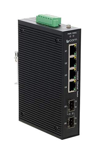 L-COM - IES-2206G-SFP - prekidač, 6 luka, industrijski unmanaged gigabit Ethernet, DIN-rake, RJ45 x 4, x 2 SFP
