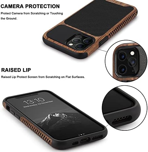Tenglin magnetska futrola kompatibilna s iPhoneom 11 Pro Max Case Wood zrno s teksturom od ugljičnih vlakana Kožni hibridni hibridni