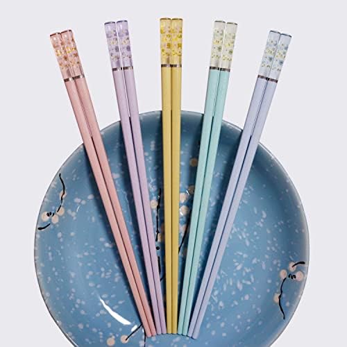 5 pari jantarnih štapića s uzorkom cvijeta trešnje Višebojni štapići od stakloplastike japanski korejski štapići za višekratnu upotrebu,