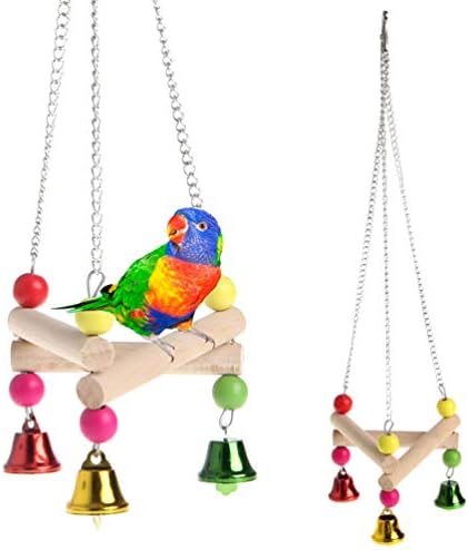 Pretyzoom ptice ljuljačke igračke ljuljajući žvakanje viseći papagaji s zvonastim drvenim ljestvicama za conarels coctiels budgie ptice