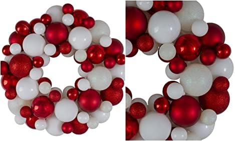 Crvena bijela 3-finišna kuglica božićni vijenac od 13-inča, CC