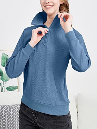 TrendStitch ženska dukserica s dugim rukavima lagana tanka četvrtina vafla s puloverima s džepovima