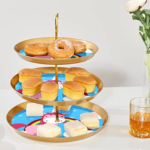 Lyetny 3 slojeva za deserte torta Zlatna kolača za kolače za čajnu zabavu, vjenčanje i rođendan, plavi jednorog