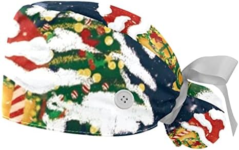 2 pakiranja božićne jelene medicinske sestre pilinge kape za žene dugu kosu, podesivi kravata stražnja lubanja šešira, jedna veličina