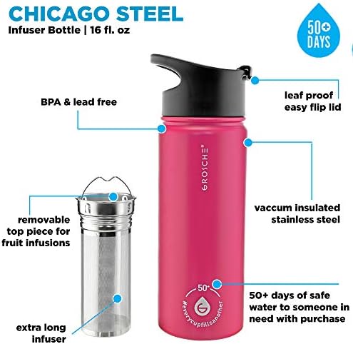 Grosche Chicago čelična boca, tikvica za infuziju čaja, termos za bocu s vodom, izolirana tikvica od nehrđajućeg čelika s infuzirom