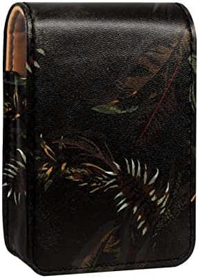 Mini torbica za šminku s ogledalom, torbica s kvačilom, Futrola za ruž od umjetne kože, lišće tropskih biljaka, Crna Vintage moderna