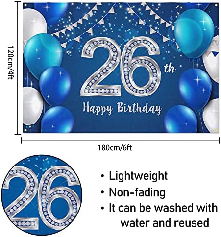 Pozadina bannera od 6 do 4 do 26 do 26 godina-26 godina rođendanski ukrasi, pribor za zabave za žene i muškarce - plava srebrna