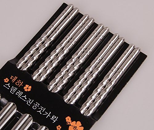 Korejski štapići za jelo, 5 pari visokokvalitetnih metalnih štapića za višekratnu upotrebu od nehrđajućeg čelika hladni štapići za