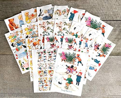 Decoupage Pack Pack [18 listova 8 x11] Djeca koja se igraju * papir za decoupage i zanatske vintage slikarske ilustracije Elsa Beskow