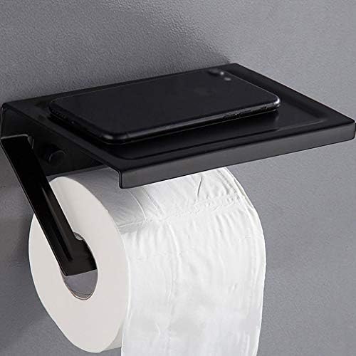 SXNBH Crni držač za toaletni papir - Držač protiv aluminijskog toaletnog papira protiv pobune s policom za kupaonicu