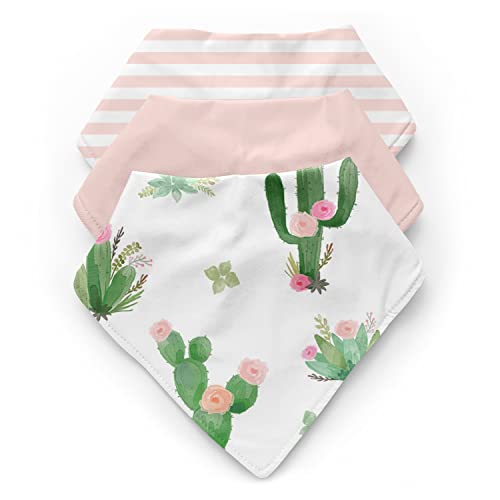 Sweet JoJo dizajnira Cactus Floral Girl Baby Bandana Bibs za novorođenčad hranjenje drool - ružičasta i zelena boho akvarel Shabby