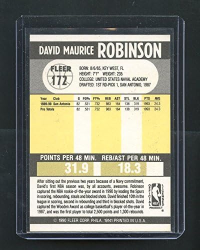 1990-91 Fleer 172 David Robinson San Antonio Spurs Rookie Card - Contel Stanje u potpuno novom držaču