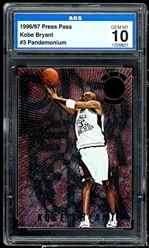 Kobe Bryant Rookie Card 1996 Press Pass Pandenonium 3 AGS 10 Gem MT
