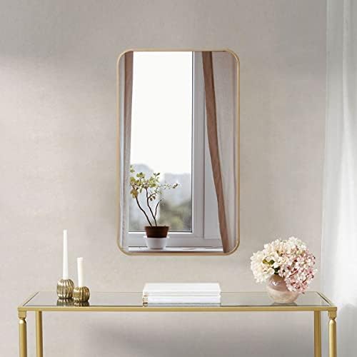 Zidno ogledalo za kupaonicu 24 96 pravokutno ogledalo u zlatnom metalnom okviru sa zaobljenim kutovima, moderno toaletno ogledalo za