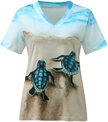Ženske ljetne vrhove tiskane tunike V-izrez kratke rukave majice casual odmor labave bluze
