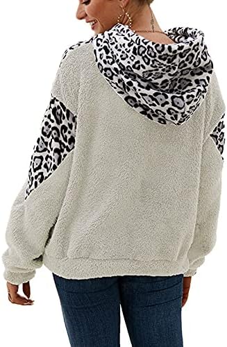 Ženske Leopard hoodies prevelika majica Topla pahuljasta casual pulover s labavim džepovima vrhovi gornja odjeća s kapuljačom