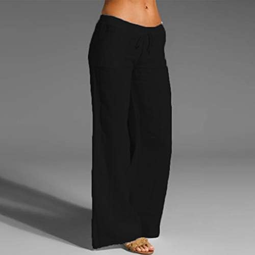 Ženske pamučne lanene hlače plus veličina, ljetne široke noge Capri hlače plaža Elastični struk Bagggy Casual hlače za žene