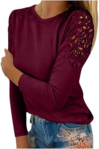 + Ženski čipkasti otvoreni cvjetni vrhovi s ramena, košulje s okruglim vratom s dugim rukavima, ležerni široki puloveri, bluze