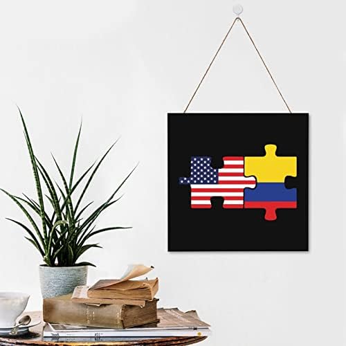 SAD i Kolumbiju zastave zagonetke Viseći drveni plakovi s drvenim znakovima užeta od jute uvrštavanja za natpise za personalizirane