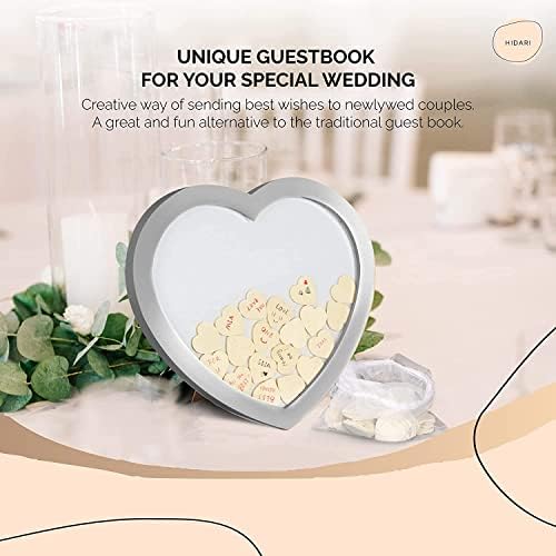 Knjiga gostiju za vjenčanje u obliku srca-elegantni okvir u obliku srca s kabrioletom sa 60 drvenih srca u paketu-alternativne ideje