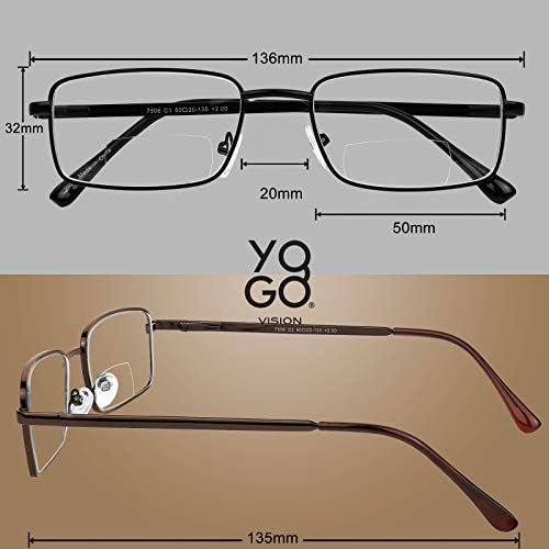 Yogo Vision Bifokalne naočale za čitanje 2 Pack Metal Cijeli čitatelji naočala za čitanje muškaraca i žena +1